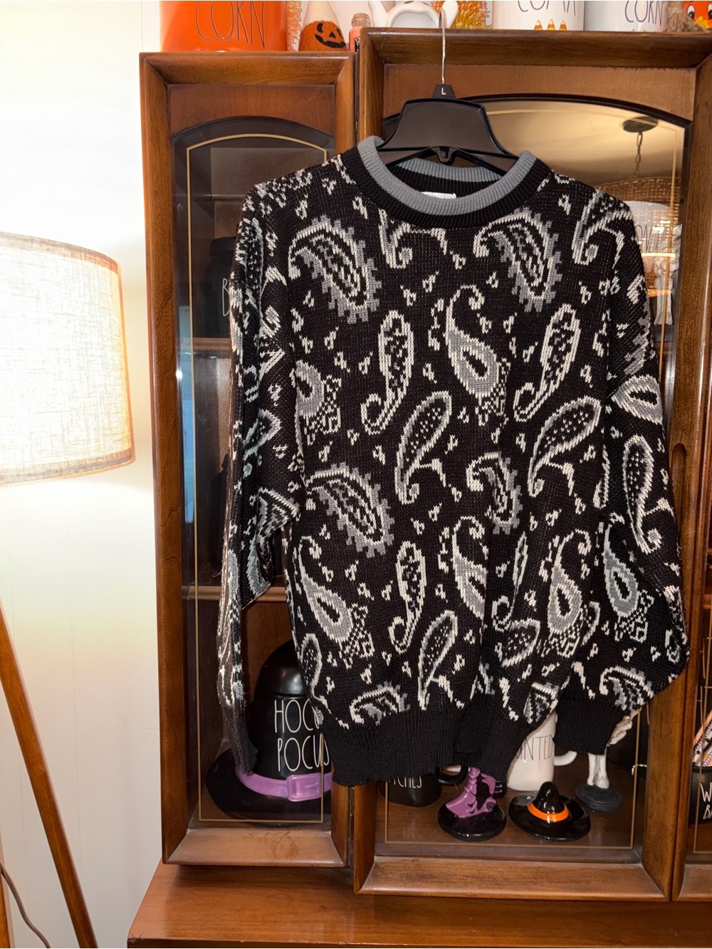 Gitano Black and Gray Paisley Crewneck Sweater